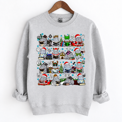 Cute Book Lover Gift Christmas Hippo Reading Books Shirts